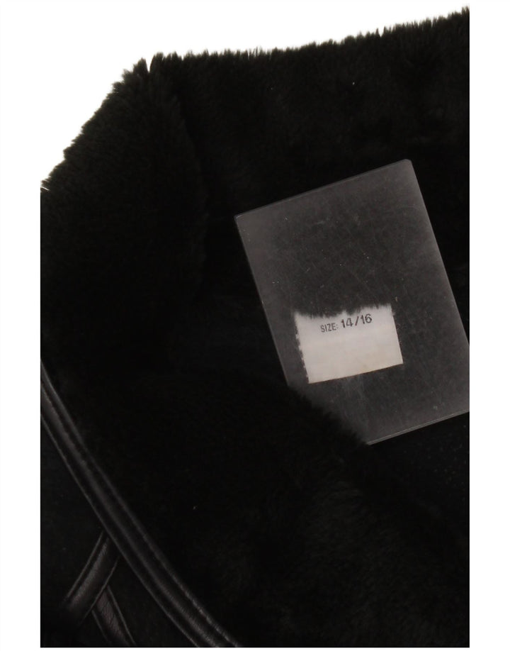 Vintage Womens Shearling Jacket UK 14/16 Large Black Leather
