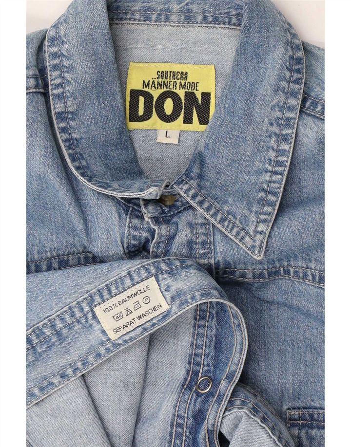 Camicia di jeans vintage da uomo grande in cotone blu