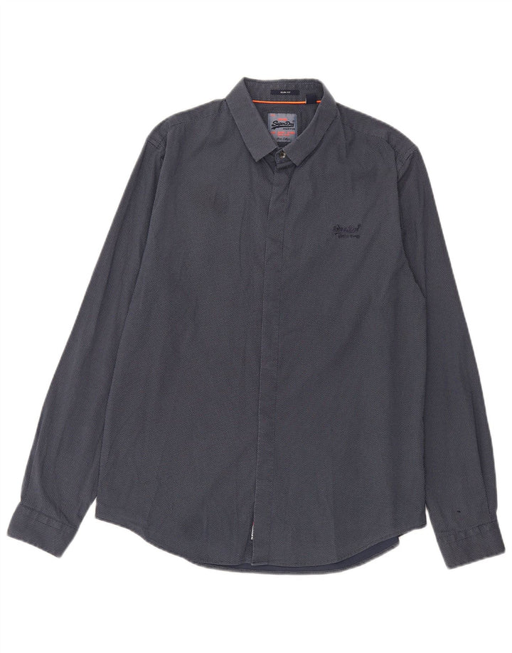 Camicia da uomo slim fit Superdry grande in cotone maculato blu navy