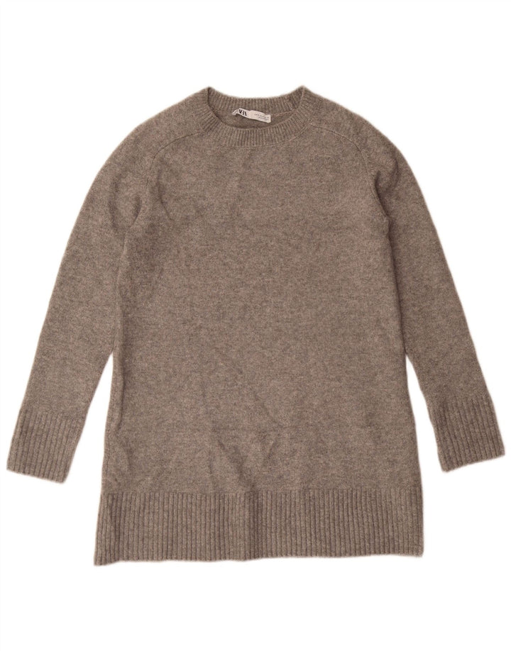 Zara maglione girocollo oversize da donna UK 10 piccolo in poliestere grigio