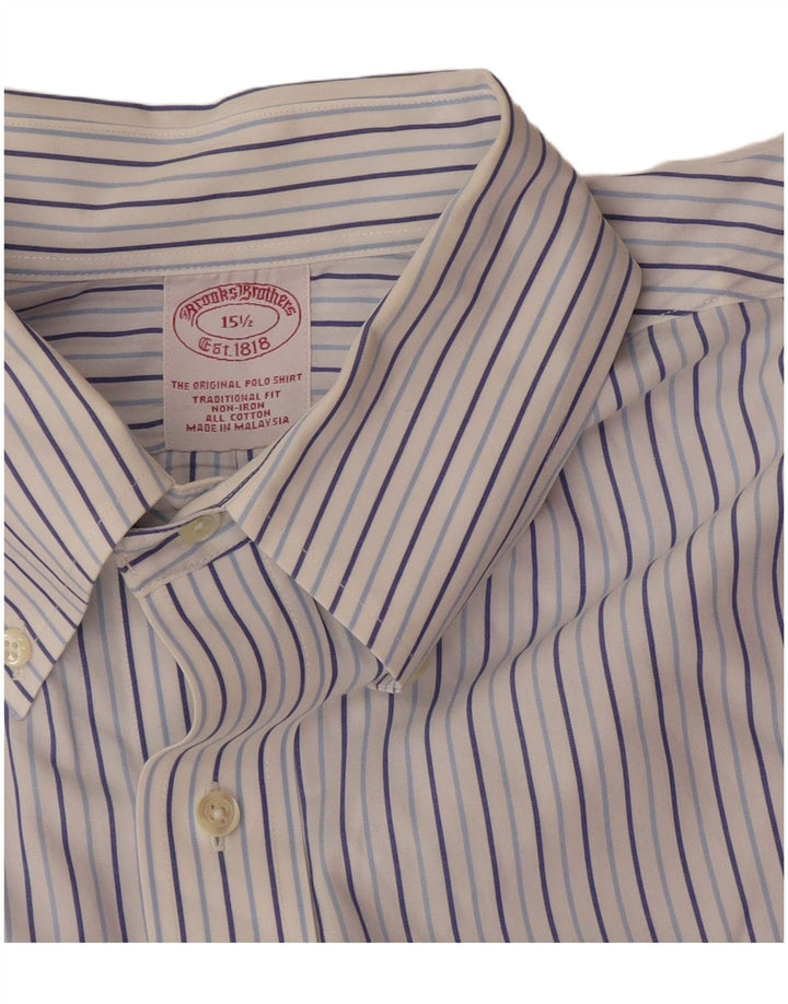 Camicia da uomo Brooks Brothers taglia 15 1/2 medio blu navy gessato