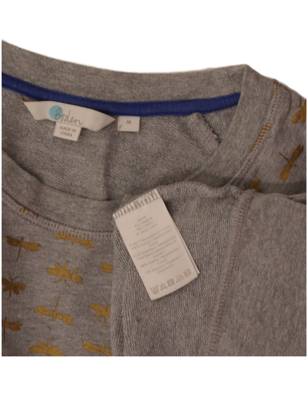 Felpa da donna Boden con motivo astratto, maglione UK 14, cotone grigio medio