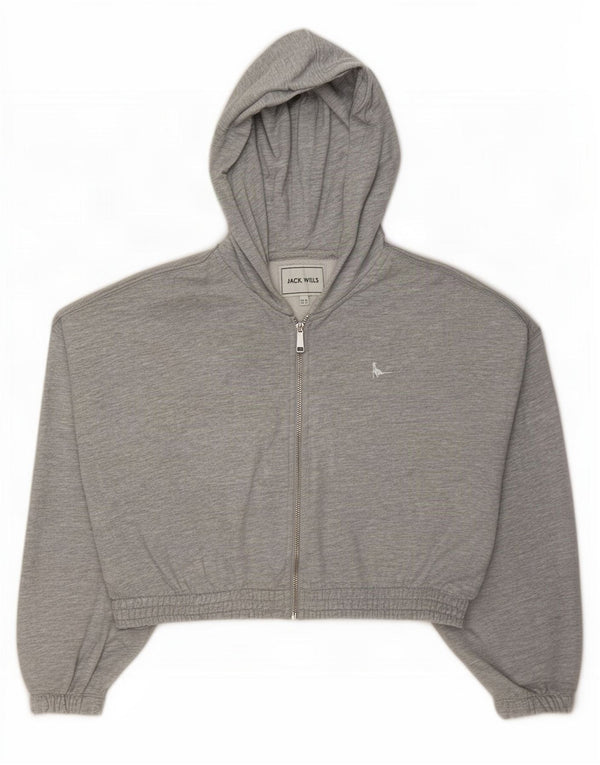 Maglione con cappuccio e zip corta da donna Jack Wills UK 14 grande cotone grigio