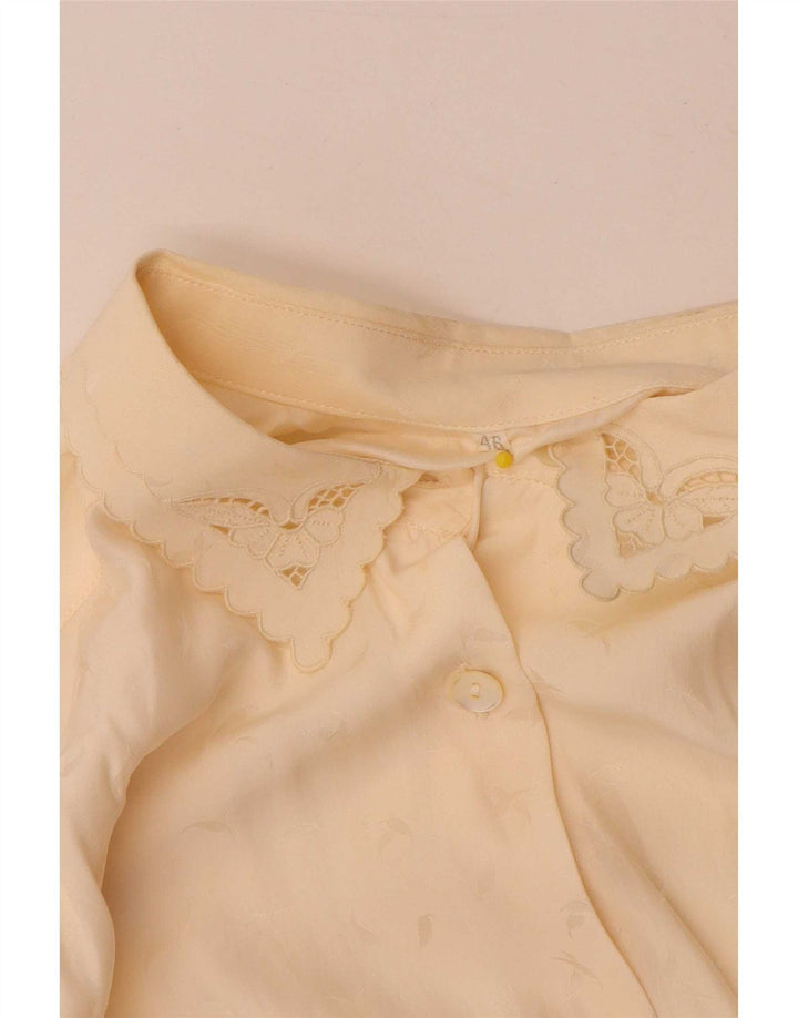 Camicetta camicia vintage da donna IT 46 grande seta bianco sporco