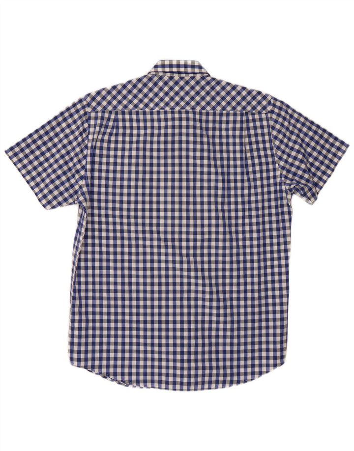 Camicia a maniche corte da uomo Pierre Cardin in cotone a quadretti blu medio