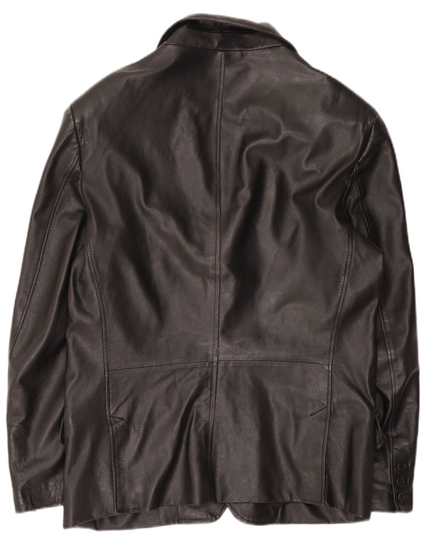 Giacca blazer in pelle vintage da uomo a 3 bottoni IT 50 grande in pelle nera