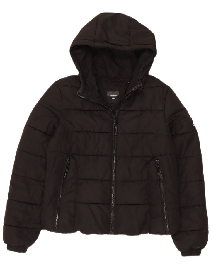 Giacca imbottita con cappuccio da donna Superdry UK 12 medio nero poliestere