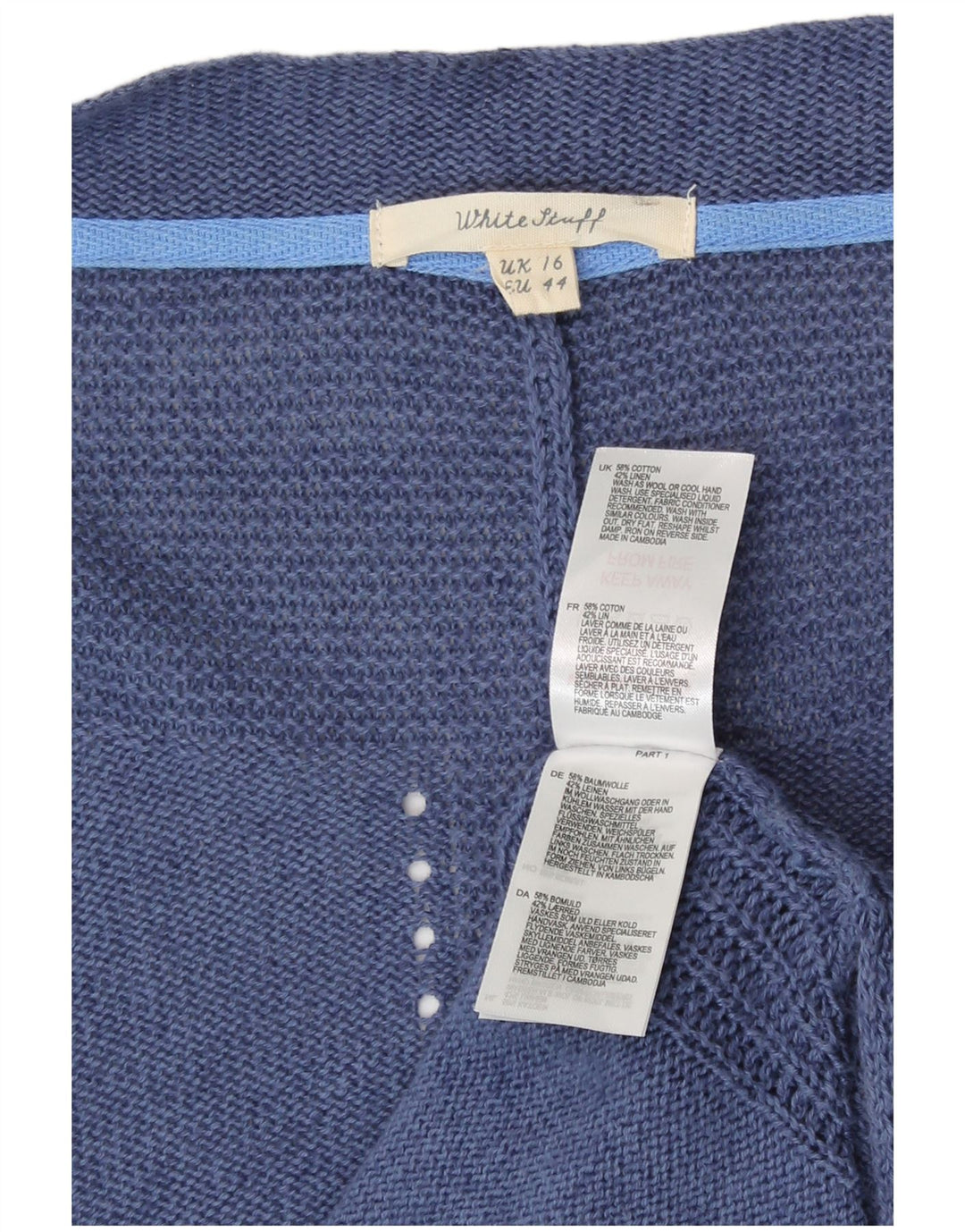 Maglione cardigan aperto da donna White Stuff UK 16 grande cotone blu