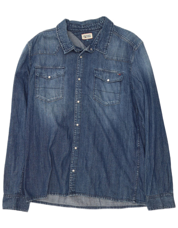 Camicia di jeans da uomo Tommy Hilfiger XL in cotone blu