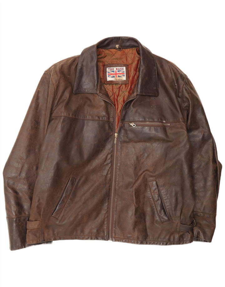 Giacca in pelle vintage da uomo UK 44 2XL Marrone