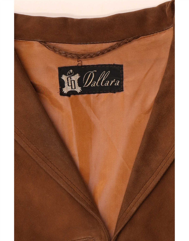 Giacca blazer in pelle scamosciata da donna a 3 bottoni Dallara UK 14 Marrone medio