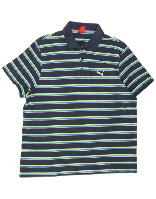 Polo da uomo Puma XL in cotone a righe blu navy