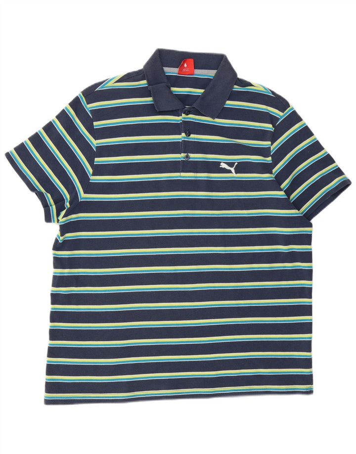 Polo da uomo Puma XL in cotone a righe blu navy