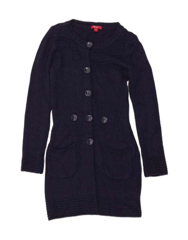 MONSOON Maglione cardigan lungo da donna UK 8 piccolo acrilico blu navy