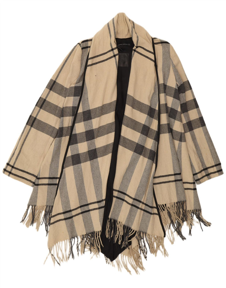 Soprabito aperto dalla vestibilità rilassata da donna Zara UK 10 piccolo in lana scozzese beige