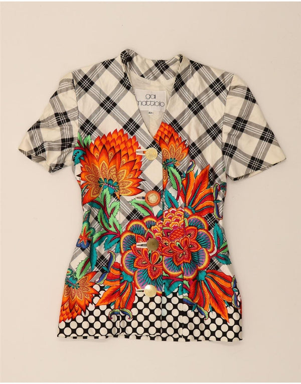 GAI MATTIOLO Womens Short Sleeve Blazer Jacket IT 42 Medium Multicoloured