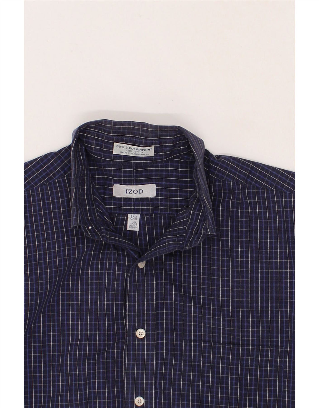 IZOD Mens Easy Care Shirt SIze 15 1/2 Medium Navy Blue Check Cotton Vintage Izod and Second-Hand Izod from Messina Hembry 