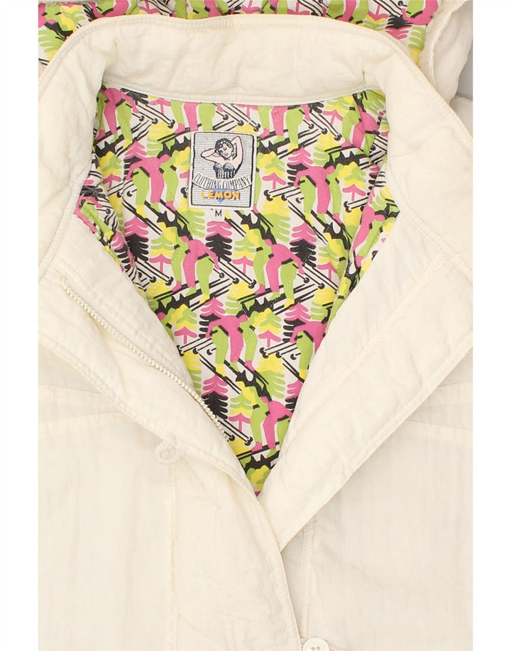 Giacca a vento con cappuccio da donna VINTAGE UK 14 poliammide bianco medio