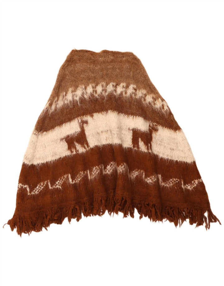 Maglione poncho vintage da donna taglia unica color block marrone azteco