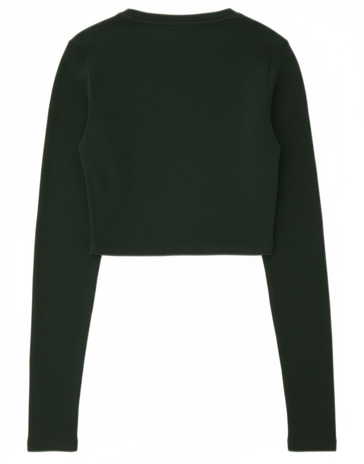 Zara Top Crop a Maniche Lunghe Donna UK 12 Medio Verde