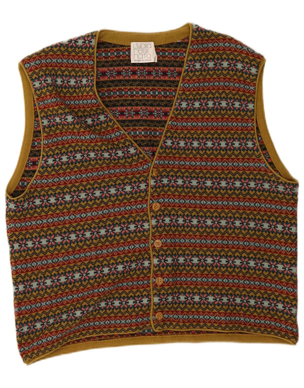 Maglione cardigan senza maniche vintage da uomo, Fair Isle, colore medio multicolore