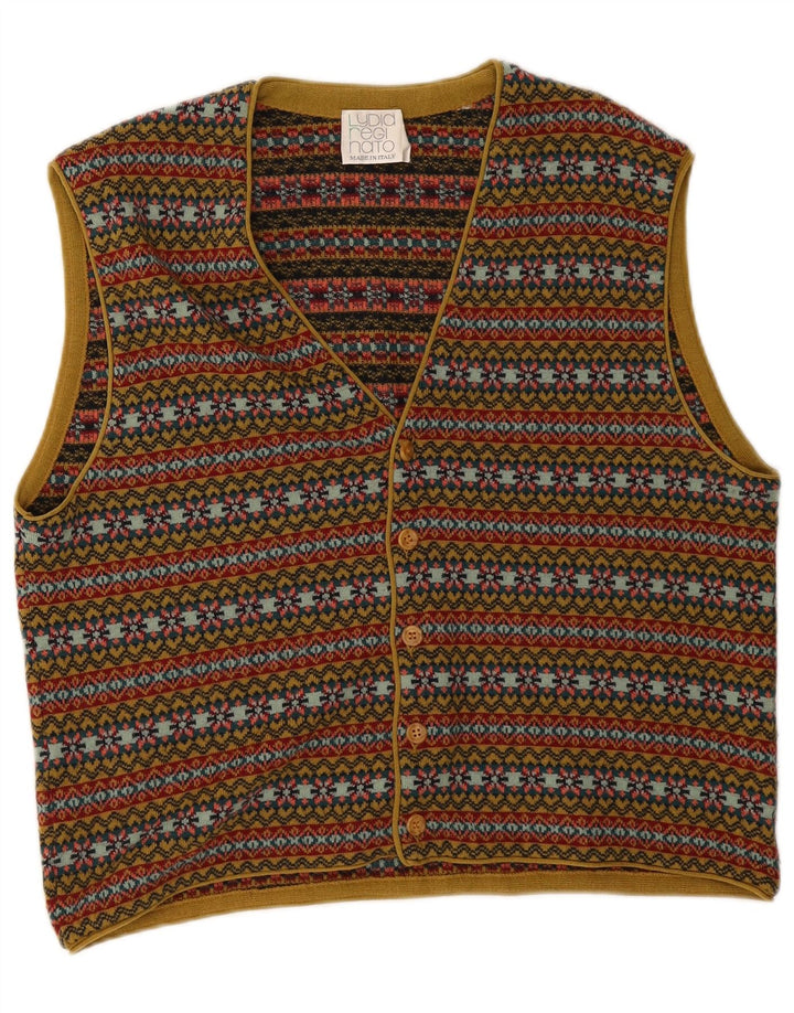 Maglione cardigan senza maniche vintage da uomo, Fair Isle, colore medio multicolore