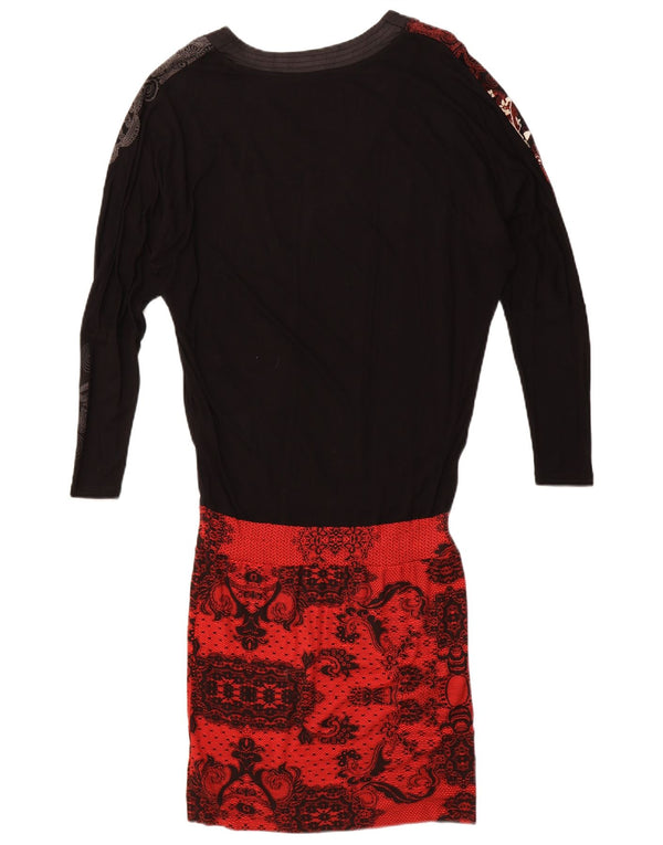 Desigual Abito da donna con vestibilità ampia e vita bassa UK 10 Piccolo in viscosa floreale nera