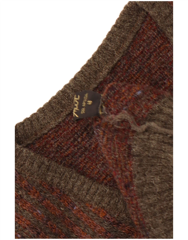 Maglione da uomo con scollo a V VINTAGE IT 48 Marrone medio a rombi/diamante