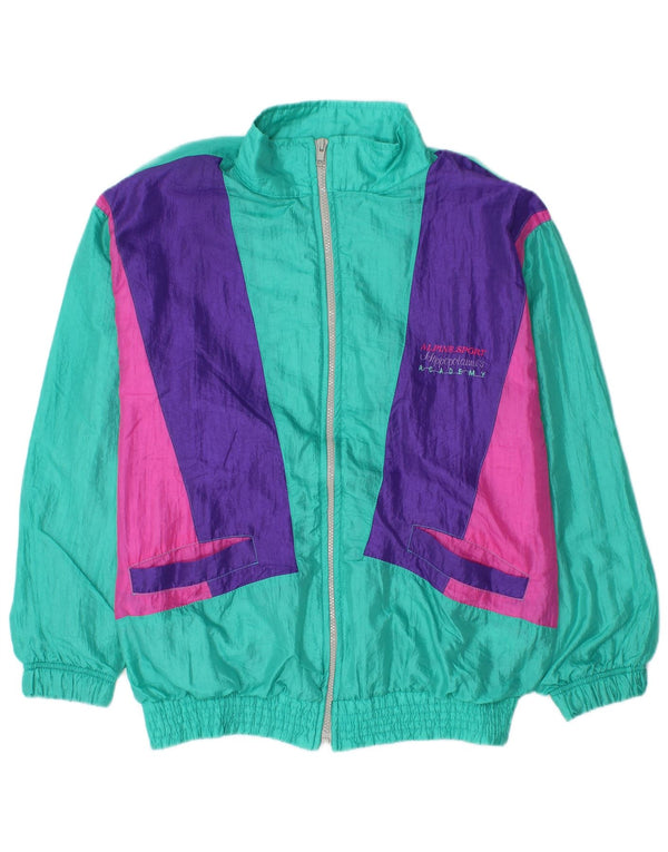 Vintage Mens Loose Fit Tracksuit Top Jacket Small Turquoise Colourblock