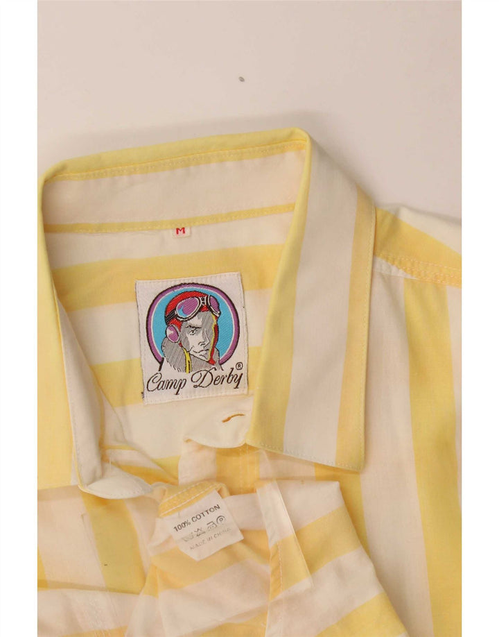 Camicia vintage da uomo a maniche corte in cotone a righe gialle medie