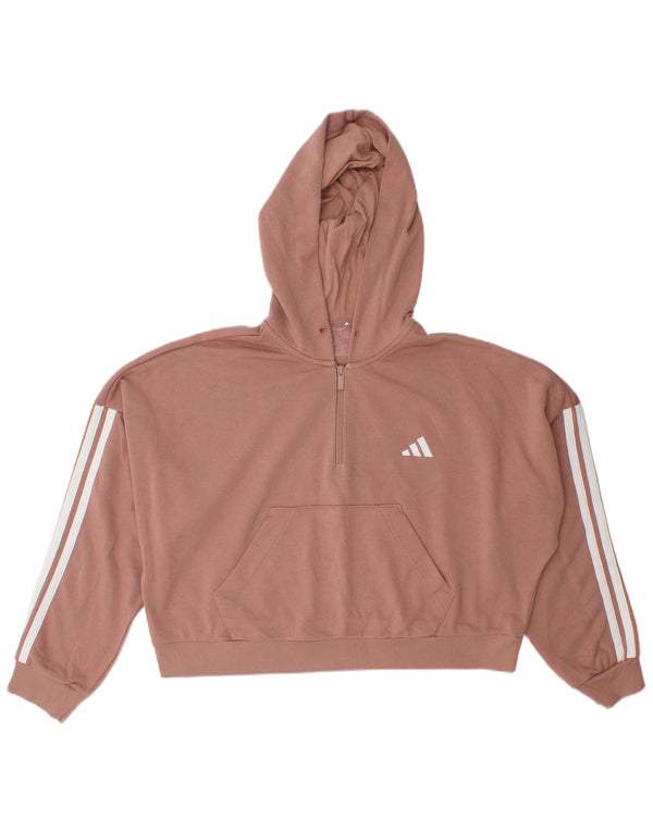 Adidas Donna Crop Oversize Zip Collo Felpa con Cappuccio Maglione UK 16 Grande Rosa