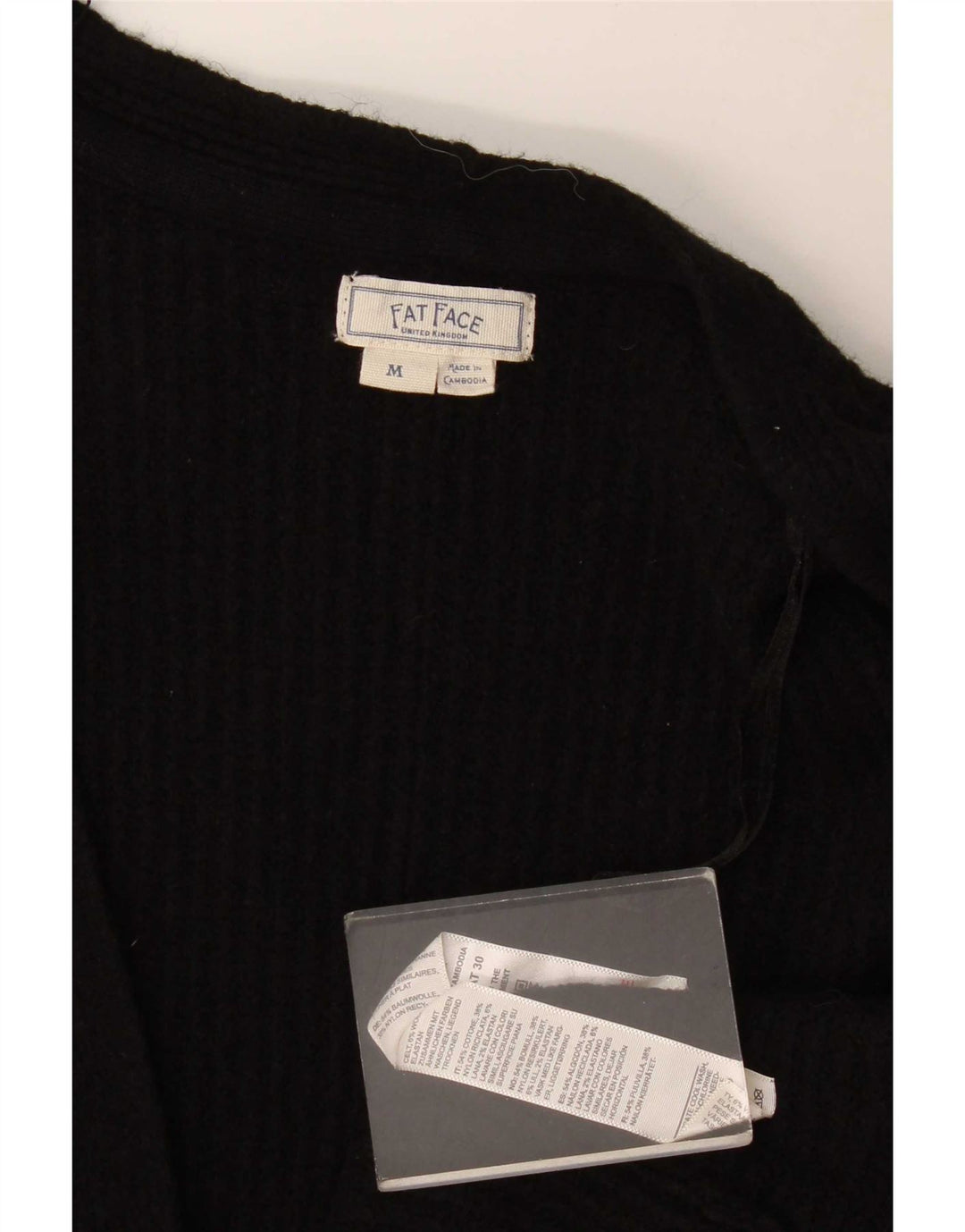 Maglione cardigan aperto lungo da donna Fat Face UK 14 Lana nera media