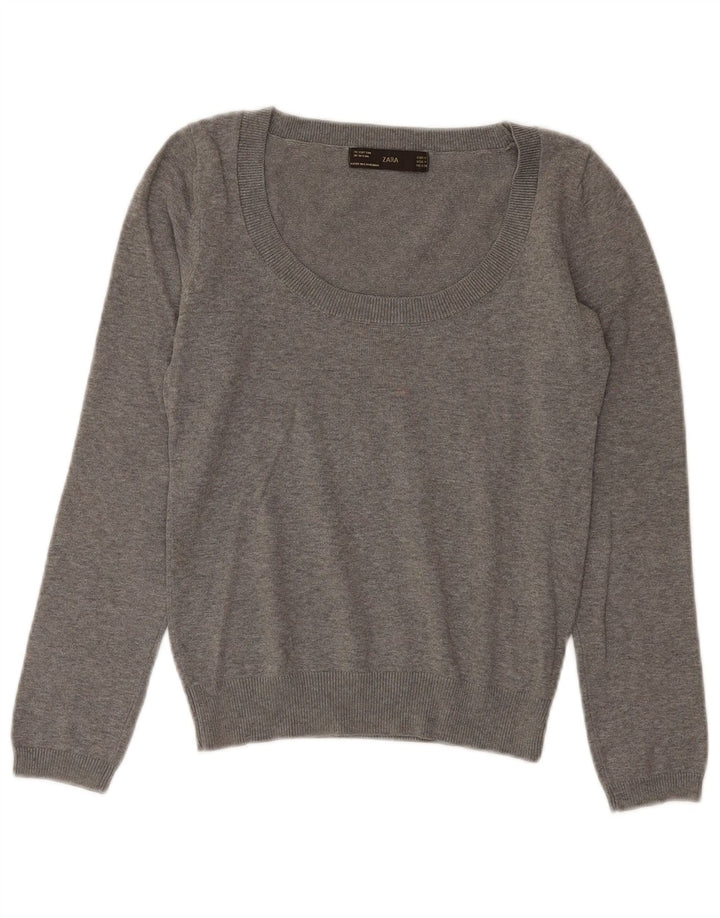 ZARA Womens Crop Boat Neck Jumper Sweater UK 12 Medium Grey