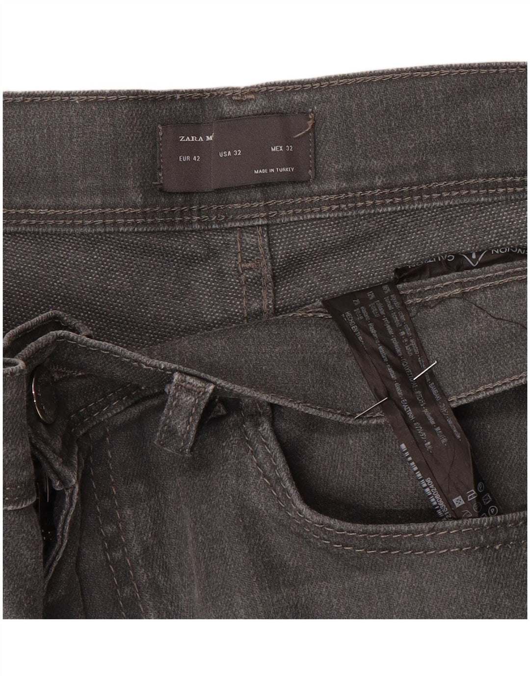 Jeans slim da uomo Zara EU 42 Large W32 L30 Cotone grigio