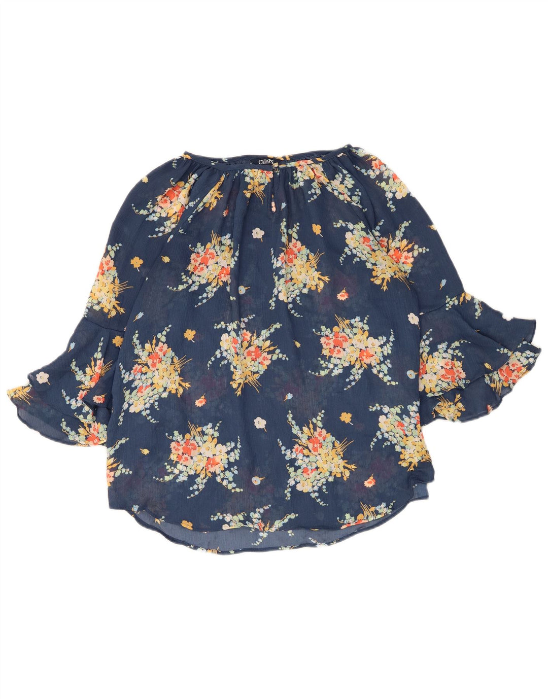 Chaps Donna Camicetta con maniche a 3/4 Top UK 12 Poliestere floreale blu medio