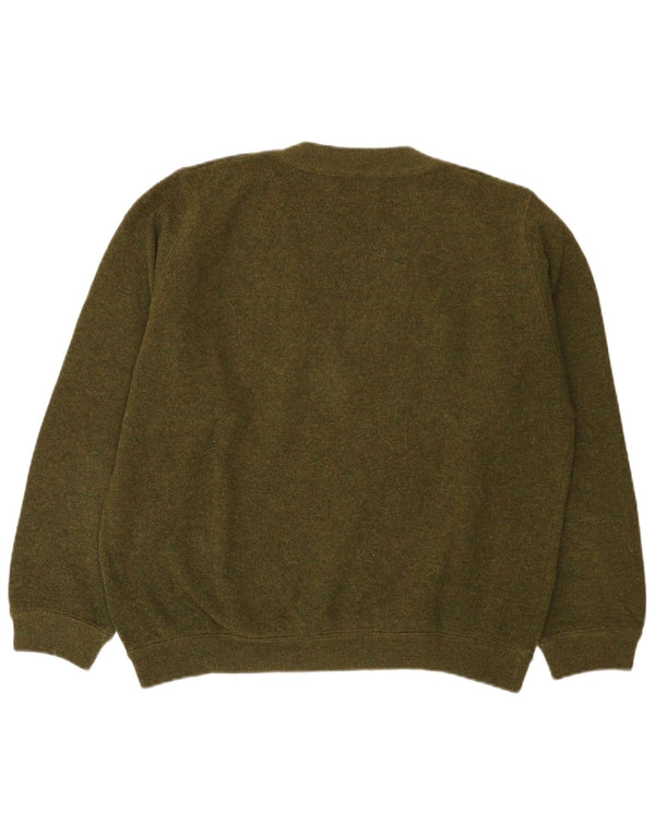 Maglione da uomo con scollo a V Sisley in lana vergine verde medio