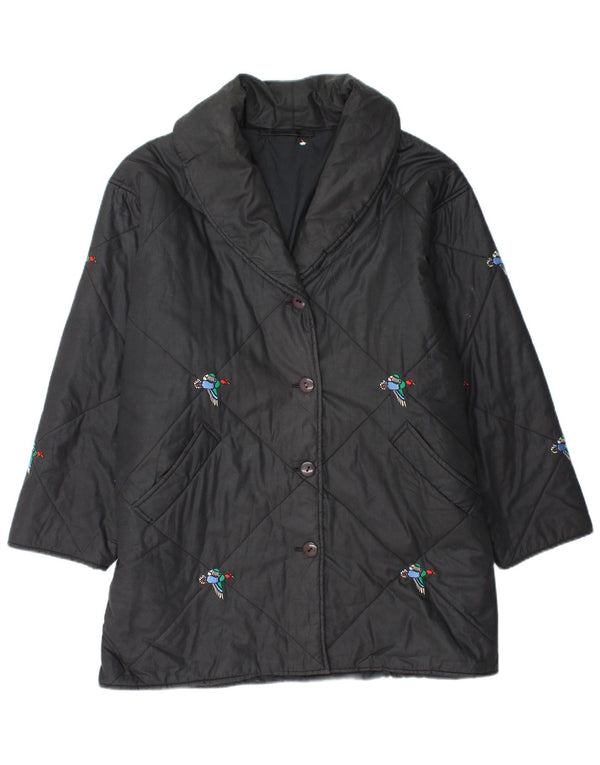 Cappotto giacca a vento dal taglio ampio da donna VINTAGE UK 20 2XL nero con stampa animalier