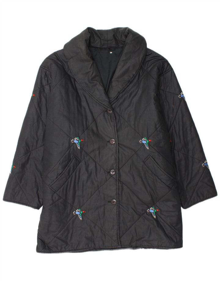 Cappotto giacca a vento dal taglio ampio da donna VINTAGE UK 20 2XL nero con stampa animalier