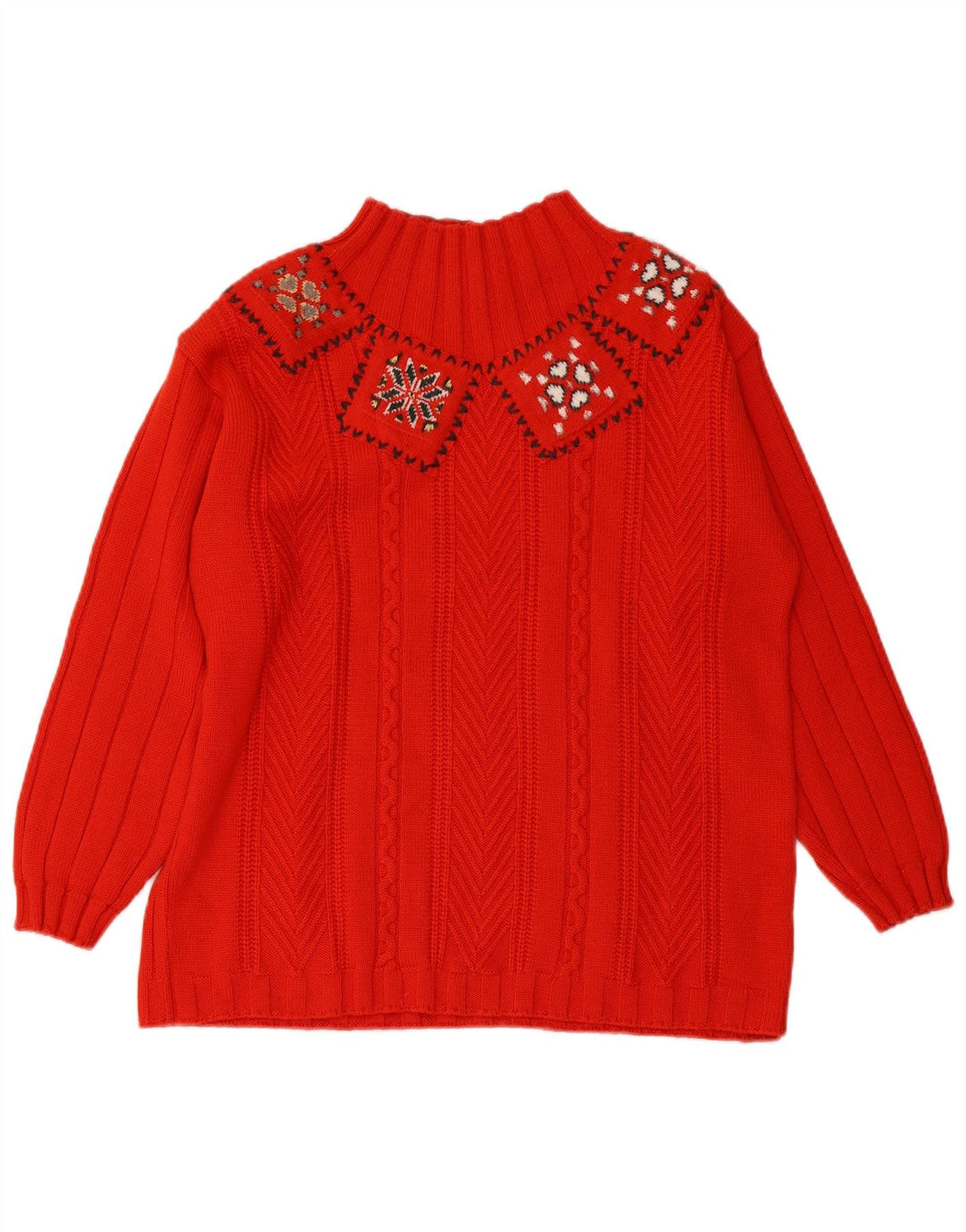 Maglione maglione da donna con collo alto ELLA UK 16 Lana Fair Isle rossa grande