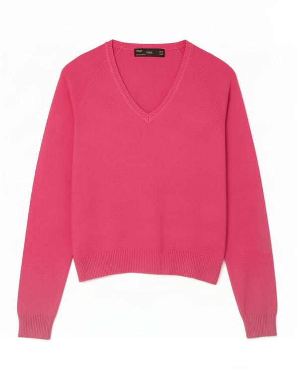 Maglione corto con scollo a V da donna Zara UK 6 XS cotone rosa