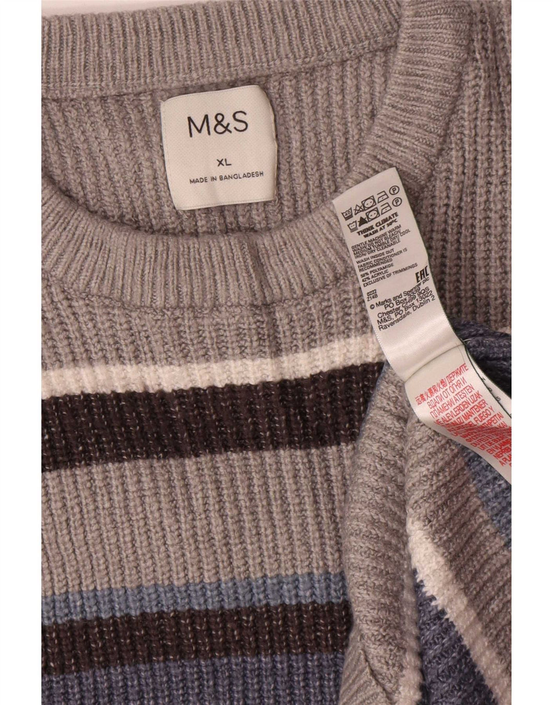 Marks & Spencer Maglione girocollo da uomo XL a righe multicolore