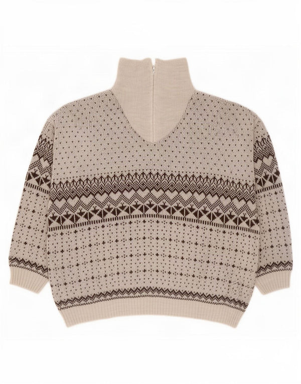 Maglione vintage da uomo con zip e collo 2XL Grigio Fair Isle
