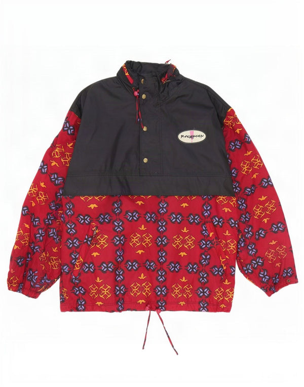Giacca antipioggia anorak con cappuccio vestibilità ampia da uomo vintage UK 38 Rosso medio geometrico