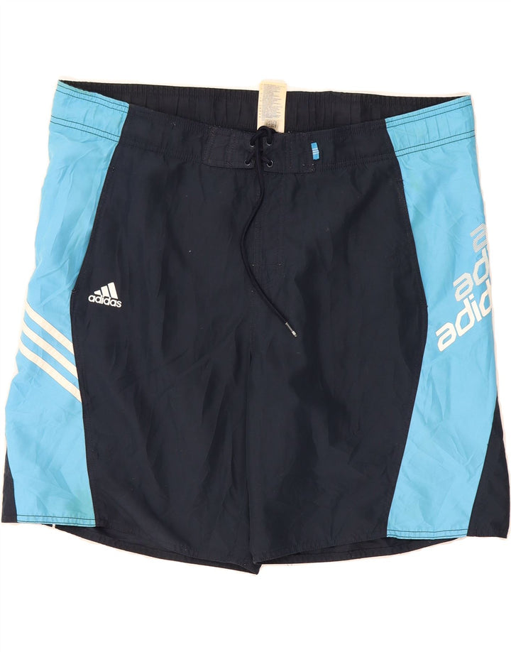 ADIDAS Mens Graphic Swimwear XL Navy Blue Colourblock Polyester Vintage Adidas and Second-Hand Adidas from Messina Hembry 