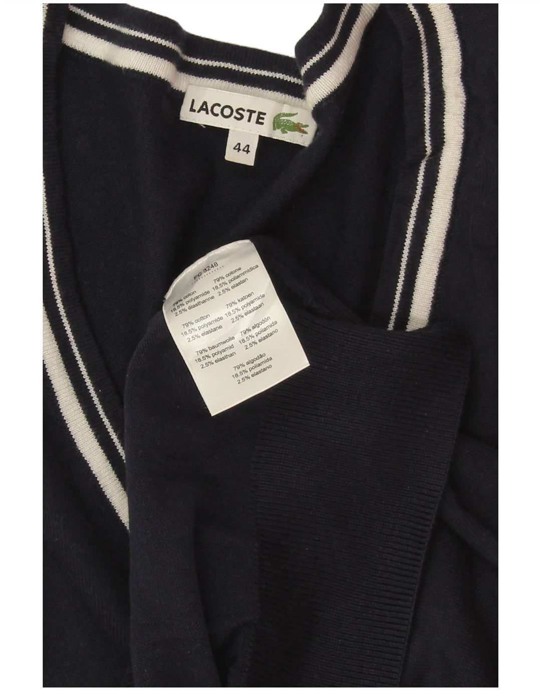 Maglione maglione da donna con scollo a V Lacoste taglia 44 grande cotone blu navy