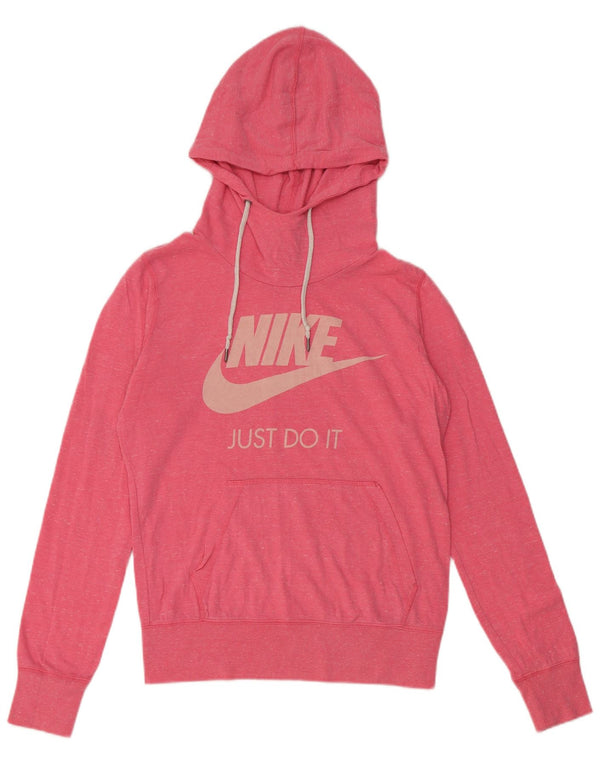 Nike Womens Graphic Hoodie Jumper UK 12 Medium Pink Flecked Cotton
