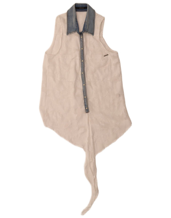 Guess Camicetta Trasparente Senza Maniche da Donna UK 6 XS Bianca Floreale