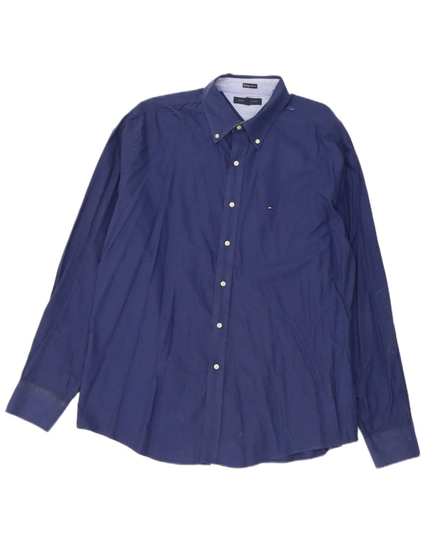 Camicia slim fit da uomo Tommy Hilfiger taglia 17 1/2 XL cotone blu navy