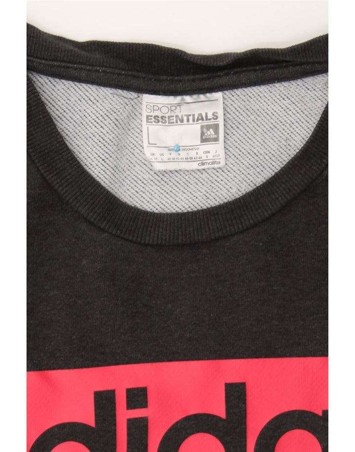 ADIDAS Womens Climalite Graphic Sweatshirt Jumper UK 16/18 Large Grey Vintage Adidas and Second-Hand Adidas from Messina Hembry 