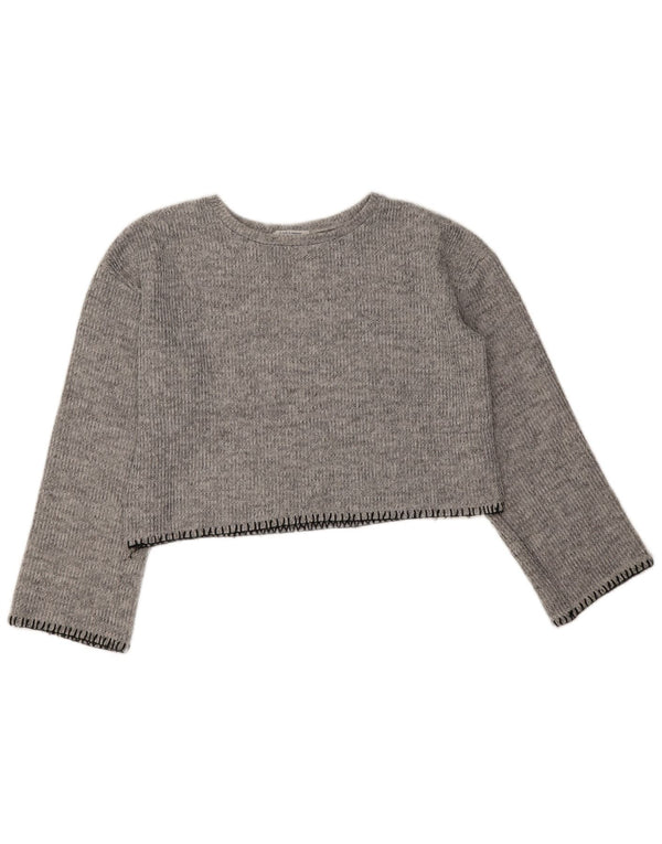 Top corto Zara Trafaluc da donna a maniche lunghe UK 10 piccolo grigio chiazzato